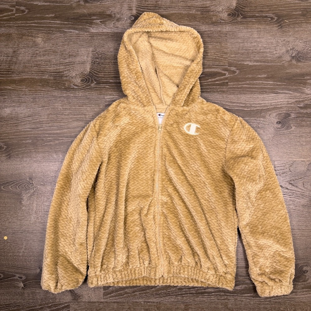 Champion Women's Size Small Beige Faux Sherpa Fleece‎ Full Zip Hoodie Jacket